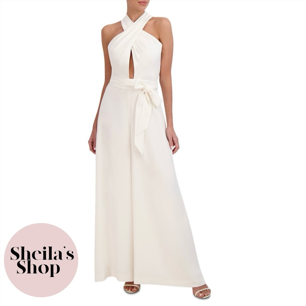 BCBGMAXAZRIA Crossover Cutout Jumpsuit Ivory Women’s Size 0